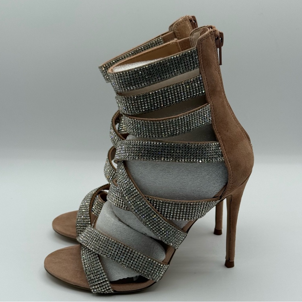 Steve Madden Malika Nude Rhinestone Strappy Heels Open Toe Sandals Size 6.5 US - Picture 6 of 12